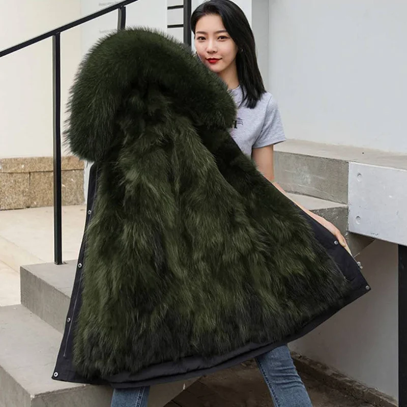 Women's plus size parka coat pregnant women winter fur long coat fox fur trench coat hooded pregnant women thick warm jacket