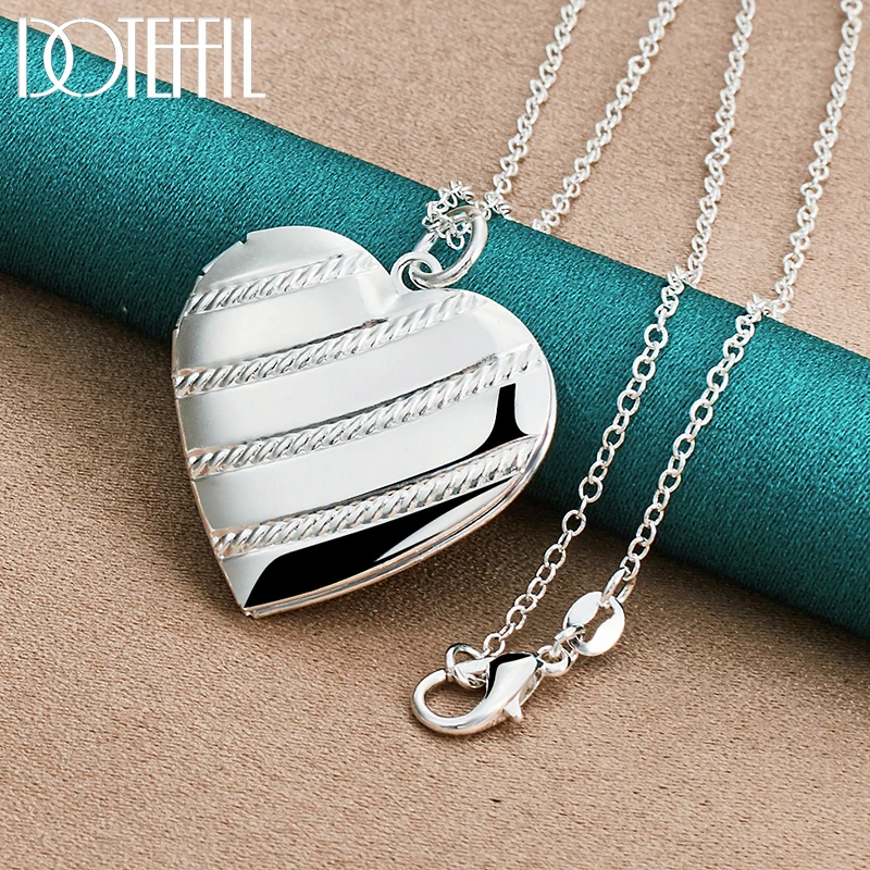 DOTEFFIL argento Sterling 925 Love Heaet Photo Frame 16-18 pollici collana a catena serpente per donna uomo moda gioielli da sposa con ciondolo