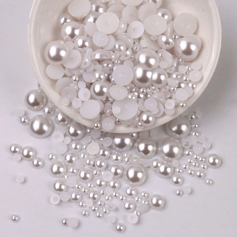 2mm-12mm Beige ABS Imitation Pearls Half Round Flatback Resin Pearl Glue On Rhinestones Beads Nail Art Crafts Diy Decoration