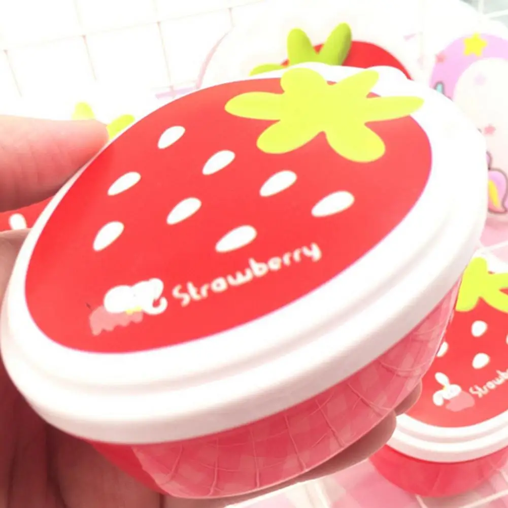 4pcs Microwave Lunch Box Strawberry-shaped Food Storage Container Children Kids School Portable Mini Crisper Fresh-keeping Box