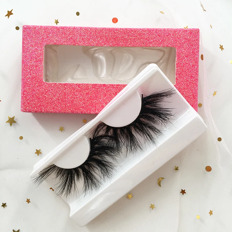 

27mm Mink Eyelashes 100% Real Mink Long Dramatic Lashes with Glitter Pink Boxes