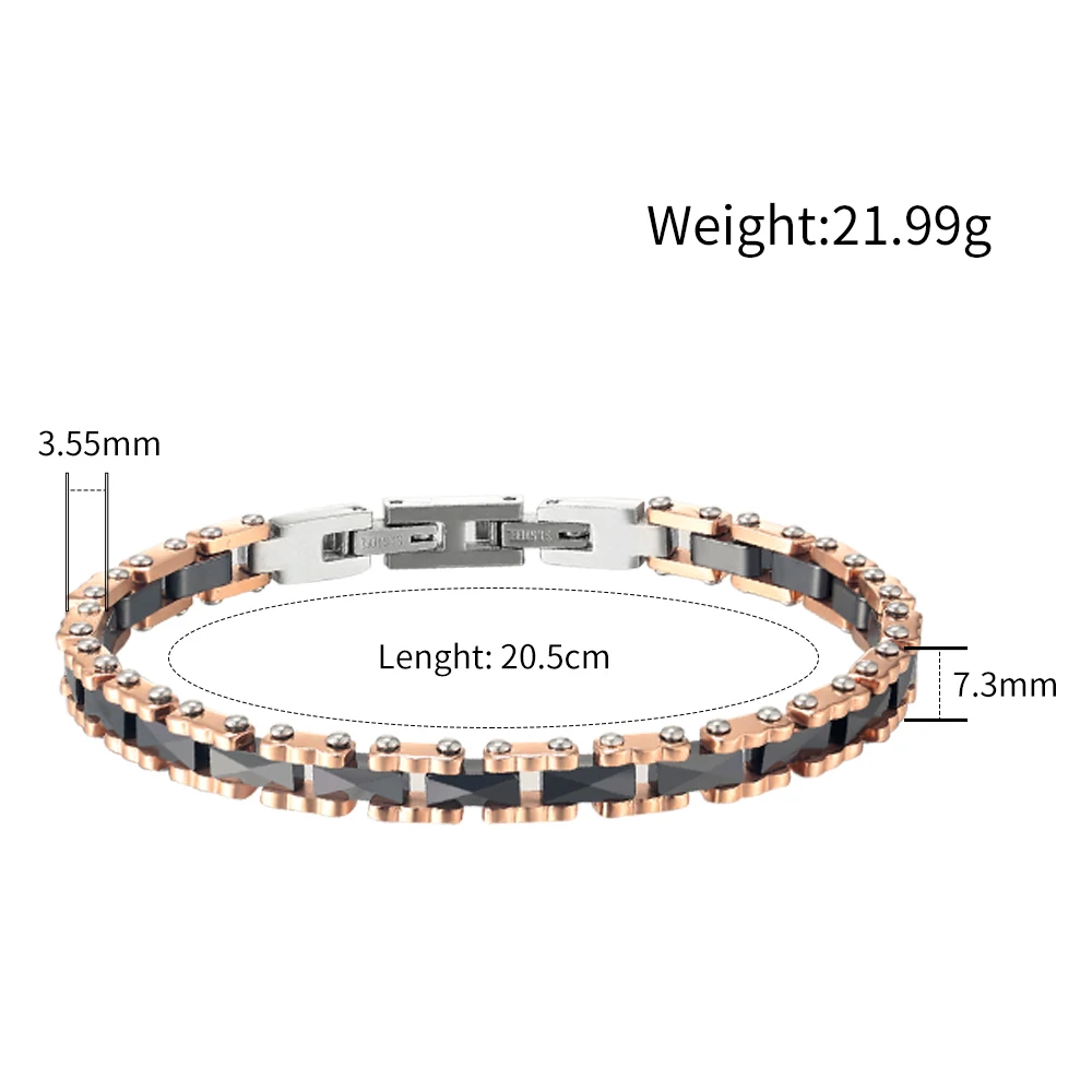 Rose Gold Plated Stainless Steel Wrist Chain Men Charm Bracelet Ceramic and Metal Jewelry Accessories for Women