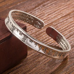 KOFSAC New Buddhist Scriptures Bangle Women Vintage Trendy Thai Silver Jewelry Lady Open Size Bangles Glamorous Birthday Gift