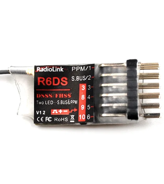 

Original RadioLink R6DS 2.4G 6CH DSSS & FHSS RC Receiver for RadioLink AT9 AT9S AT10 Transmitter Support SBUS PPM PWM