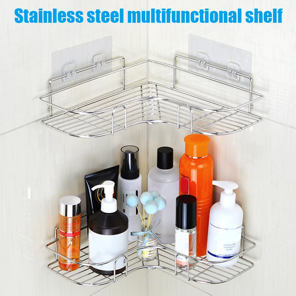 Bathroom Kitchen Punch Corner Frame Shower Shelf Wrought Iron Shampoo Storage Rack Holder With Suction Cup Bathroom Accessories