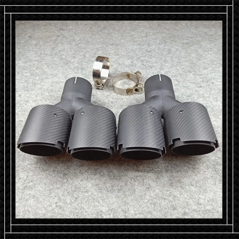 1 Pair Y Model Carbon Fiber Stainless Steel Muffler Tip Exhaust Pipe Car Accessories Matte Black Tailpipe Nozzles