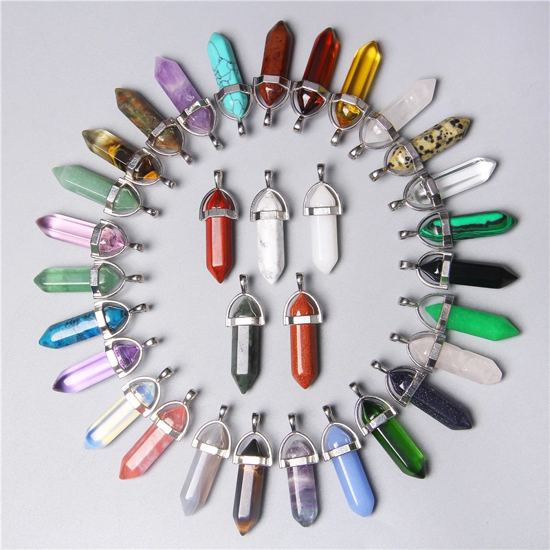 5pcs 33 choices natural stone pendant hexagonal column shapes Onyx pendant female Unique style Charm necklace DIY