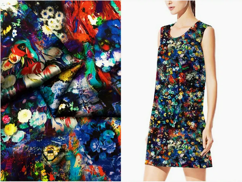 Small floral digital printing Van Gogh oil painting heavy silk stretch satin natural mulberry silk high fashion textile fabric