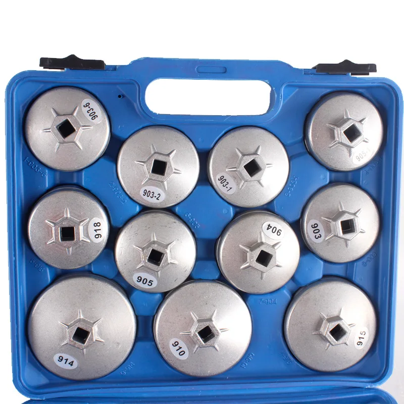 Juego de herramientas de extracción de llave de tapa de filtro de aceite tipo taza de aleación de aluminio de 23 piezas 1/2"