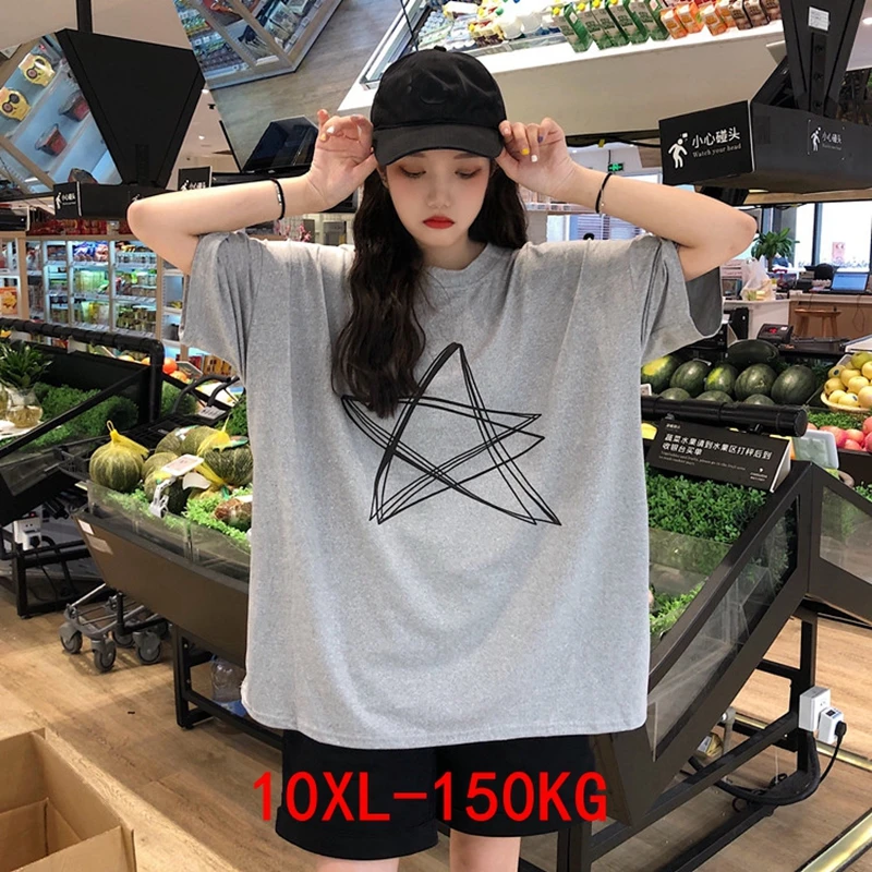 

large size women's T-shirt big size 7XL 8XL 9XL10XL summer round neck short sleeve casual loose large size black T-shirt top