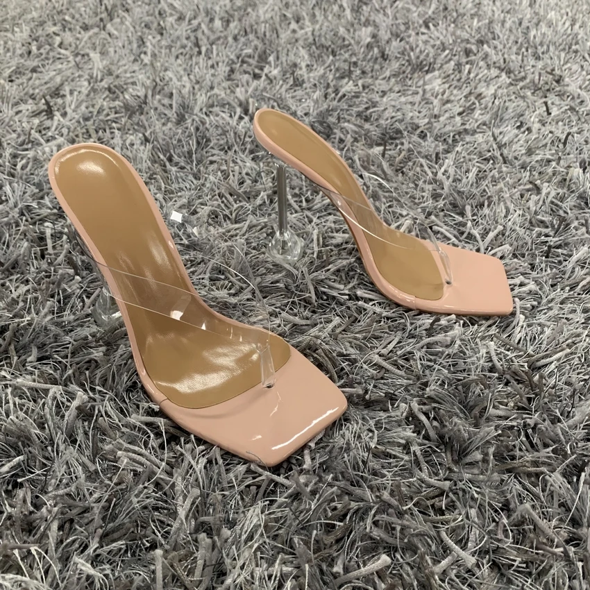 2021 New Summer Pumps Fashion Sandals Crystal Strange Style High Heels Square toe Femal Women Flip-flop Slipper Shoes Woman