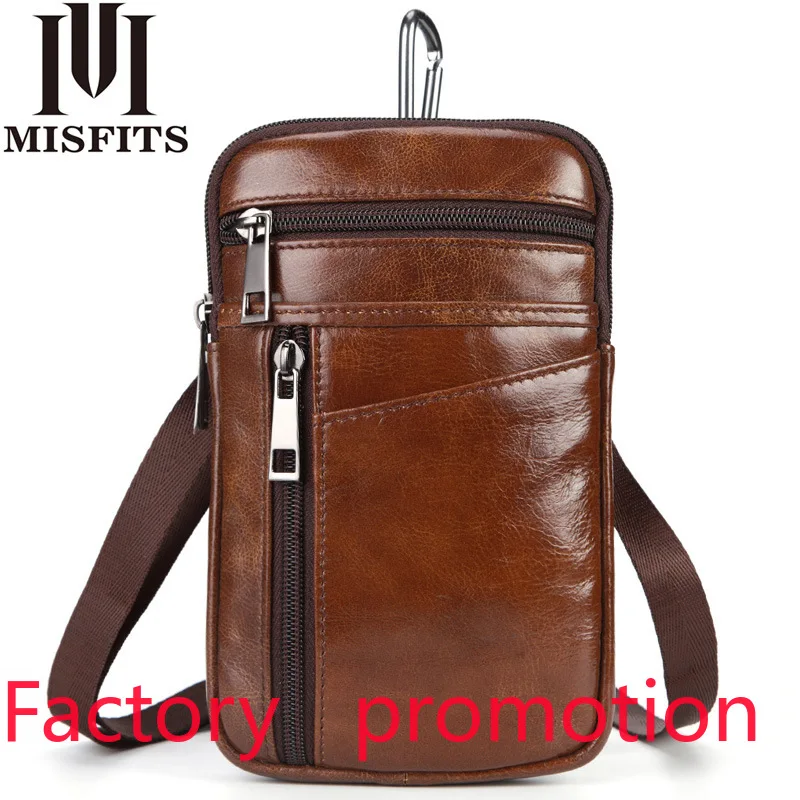 Hot New Foreign Trade Running Bag Men's Leather Leather Belt Phone Bag Wax Leather Shoulder Casual Small Bag