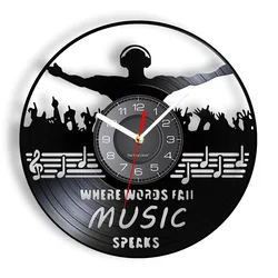 Where Words Fail Music Speaks DJ Live Party Vinyl Record Wall Clock Concert Musical Quote Album Music Record Vinyl Disk Crafts