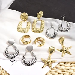 Vintatage Statement Earrings Big Geometric Round Earrings for Women Hanging Dangle Earrings Drop Earing Modern Female Jewelry
