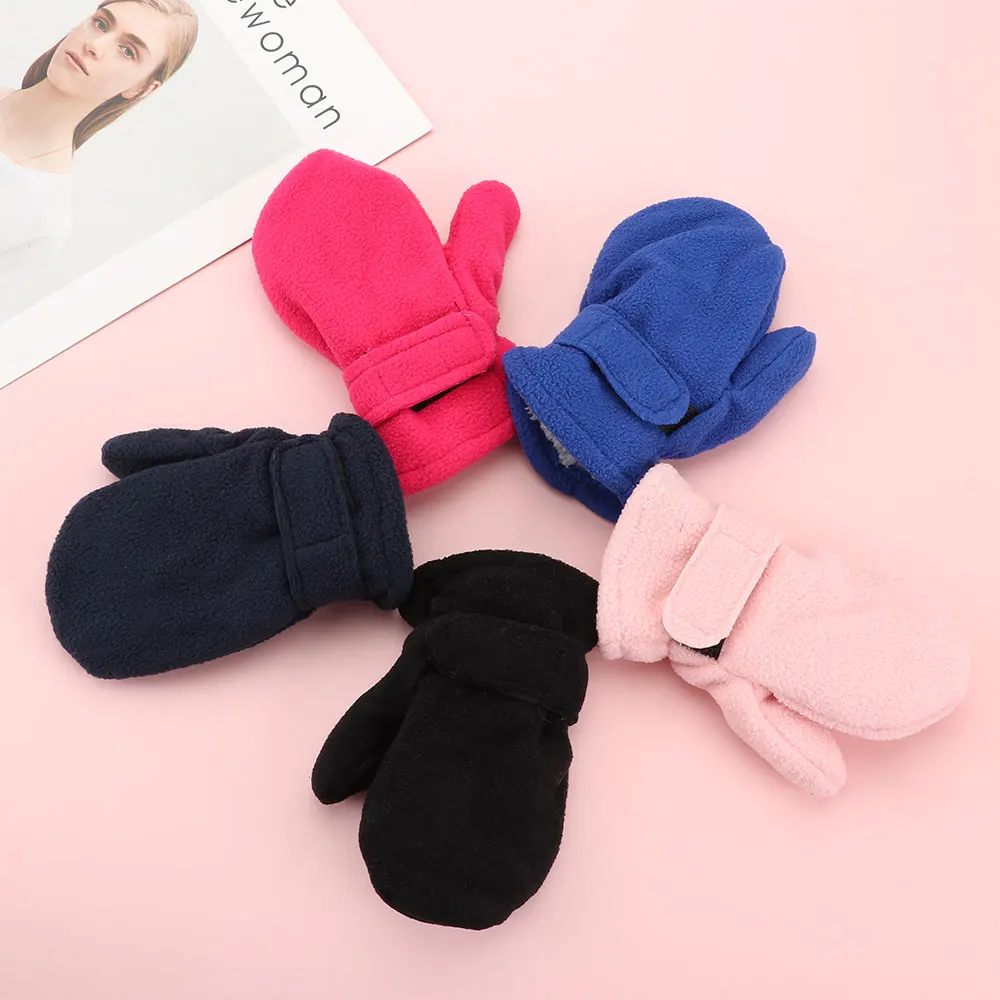 Cotton Plush Thick Warm Baby Gloves Winter Plus Velvet Mittens Children Kid Coral Fleece Full Finger Gloves For 1-7Y Kids Gloves