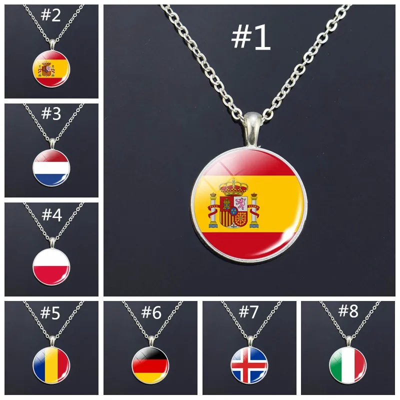 Europe National Flag Long Necklace France Italy Spain Poland Netherlands Ireland Country Flag Necklace Glass Cabochon Jewelry