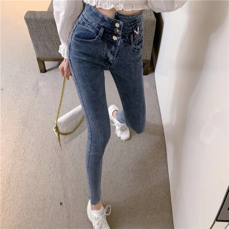 

Woman Skinny Jeans High Waist Clothes Blue Denim Clothing Streetwear Vintage Quality Nice Sretch Vogue Harajuku