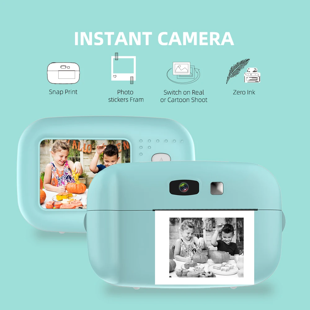 Instant Print 1080P Kids Video Camera Cute Digital Vlog Camcorder 2.0 Inch HD Screen Photography Mini Videocamera Children Gift