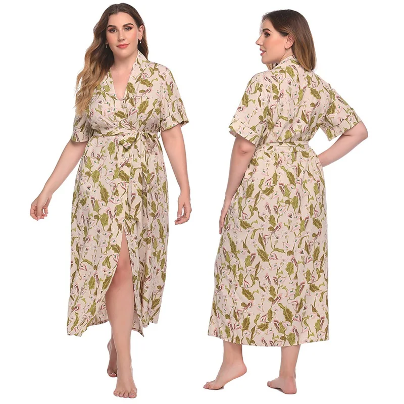 Sexy Schlaf Kleid Grande Taille Robe European American Lose Homewear Gedruckt Pastoralen Stil Nachthemd