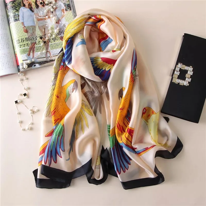 Luxury Summer Women 180X90CM Scarf Carriage Quality Soft Silk Scarves Female Shawls Foulard Beach Cover-Ups Wraps Ladies Bandana