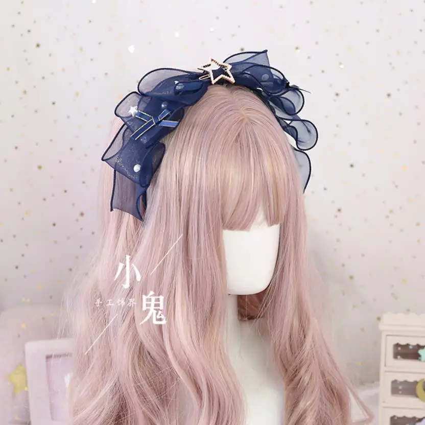 Japanese Sweet Lolita Retro KC Headband Female Lace Trim Bowknot Headwear Cosplay Hairpin Accessories A335