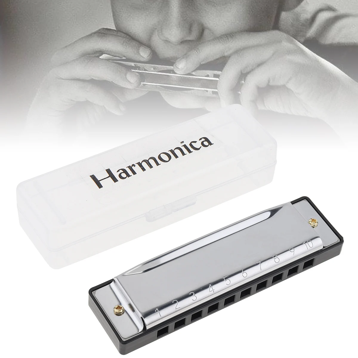 10 Holes Professional Blues Harmonica Musical Instrument High Quality Stainless Steel Mouth Organ for Children Gifts