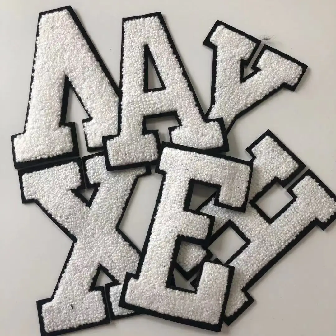 Large White Letters Chenille Embroidered Iron On Patch Applique Diy Name Badge Alphabet Patches For Kid Clothing Bag Accessories