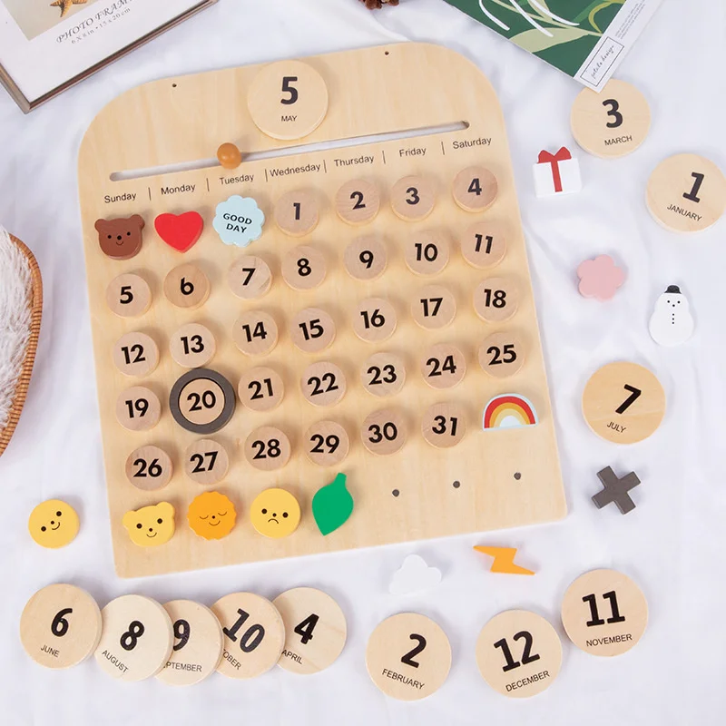 Kinder Montessori Kalender Lernen Zeit Woche Monat Ornamente Baby Nordic Holz Spielzeug Pädagogisches Spielzeug Für Kinder Dekoration Geschenk