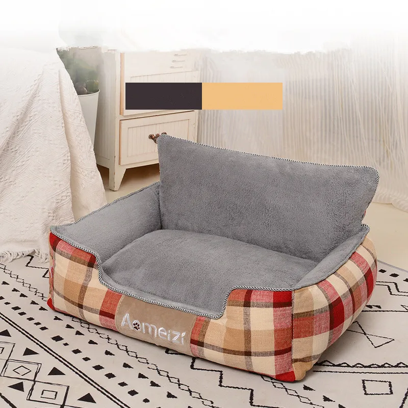 Plaid Pet Bed for Small Medium Large Dog Detachable Kennel All Season Breathable Dogs House Washable Cotton Puppy Sofa