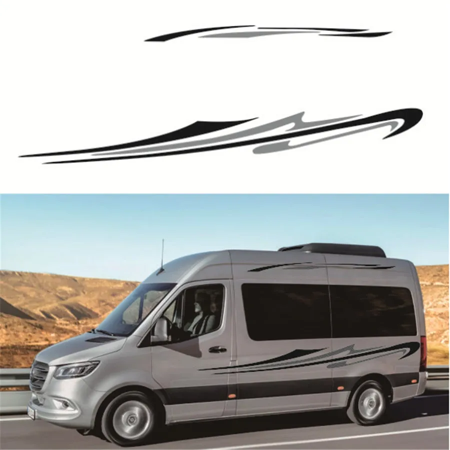 

Two Side Vinyl Stickers Black-Grey stripe Graphics For Caravan Travel Trailer Camper Van