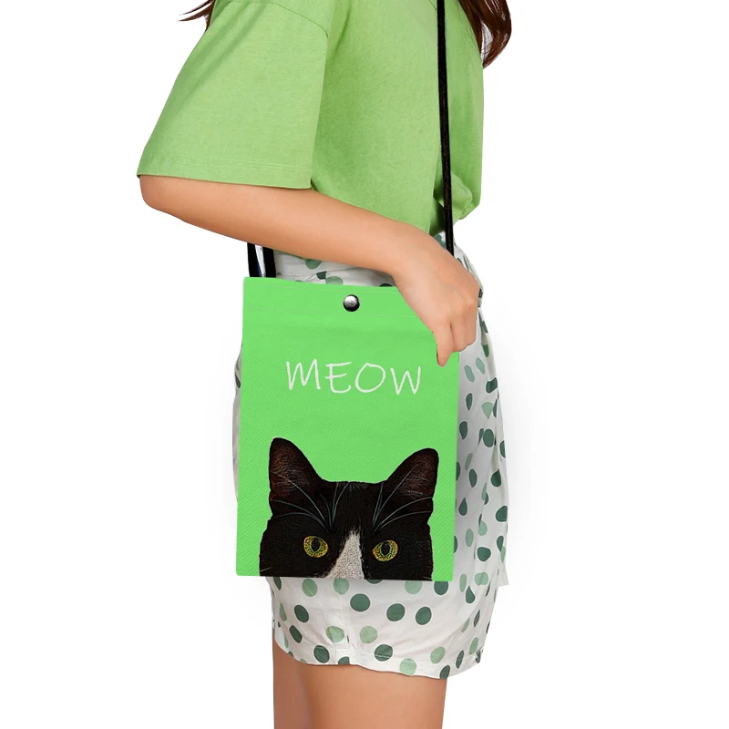 I Love Cat Black Cat Print Shoulder Bag Women Casual Crossbody Canvas Bags for Phone