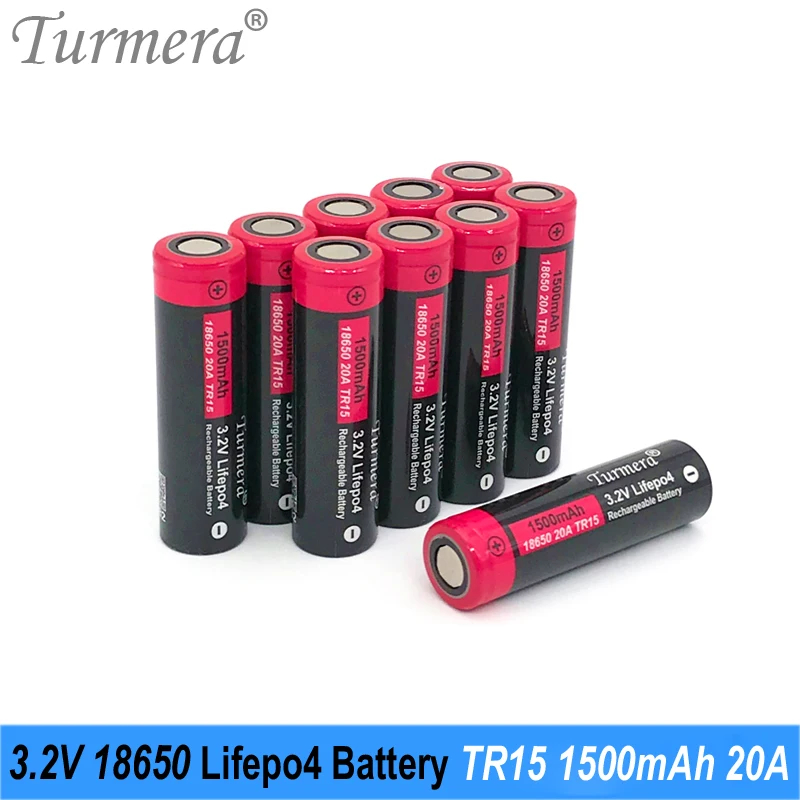 

Turmera TR15 1500mAh 20A 3.2V 18650 Lifepo4 Battery 2000+ Cycles for 12V 36V 48V Solar Panel and Uninterrupted Power Supply Use