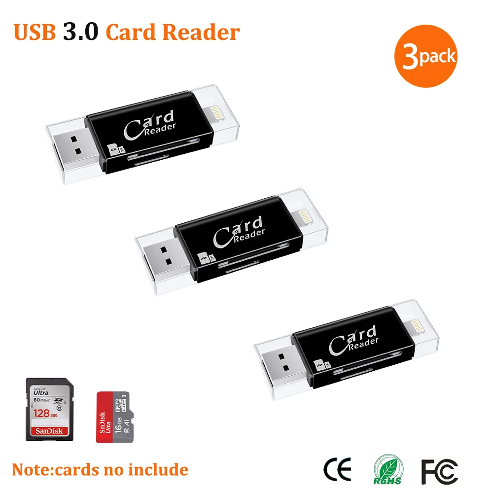 USB 3.0 Lightning Card Reader OTG Flash Drive microSD TF Card Memory Card Reader Adapter For iPhone 5 5s 6 7 8 X S6 S7 Edge