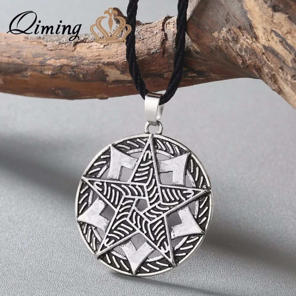 QIMING New Women\'s Necklace Slavic Star Of Magic Pendant Slavic Amulet Star Light Men Amulets Necklace Jewelry Collar