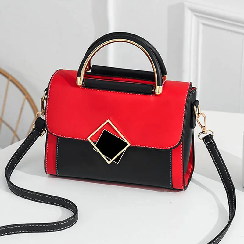 New Texture Fashion Small Square Bag Color Matching Grade Versatile Personality Trend Shoulder Bag Portable Pu Messenger Bag