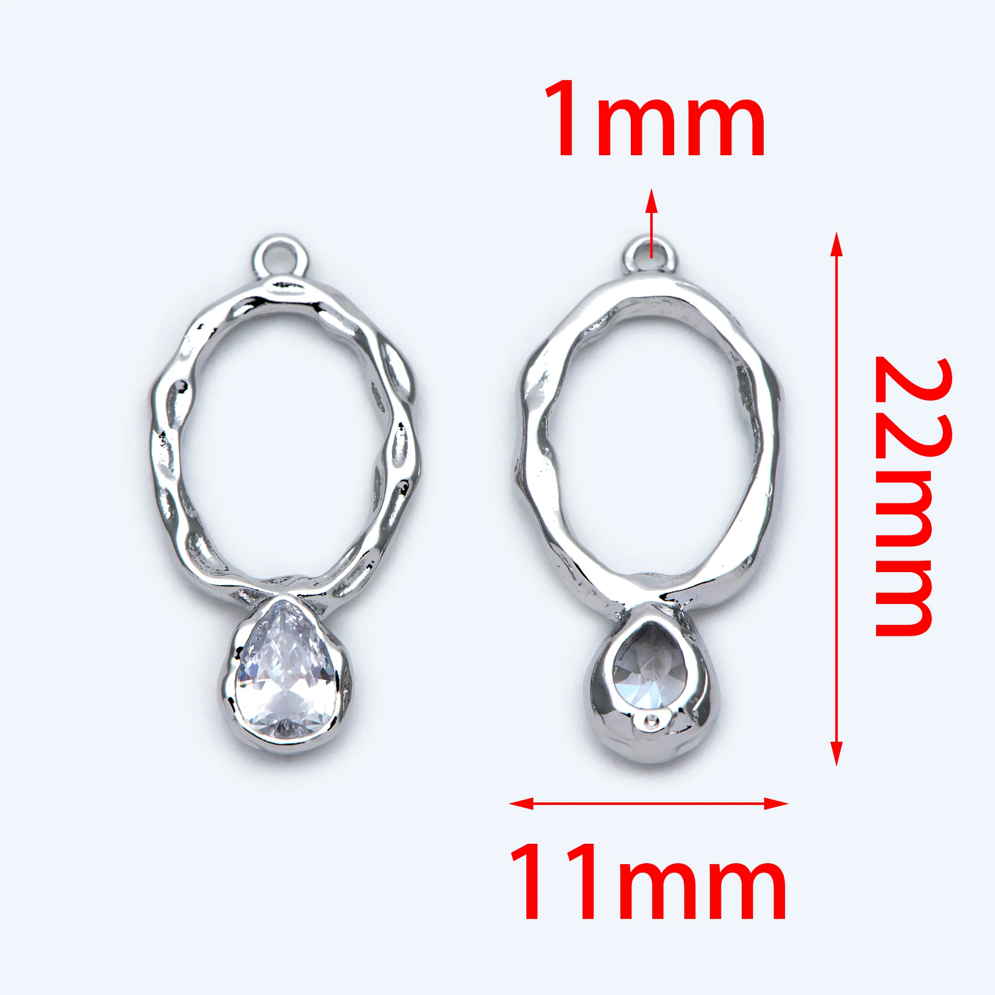 10pcs CZ Paved Silver Tone Oval Charm 22x11mm, Rhinestone Teardrop Charm For DIY Jewelry Making (GB-1696)