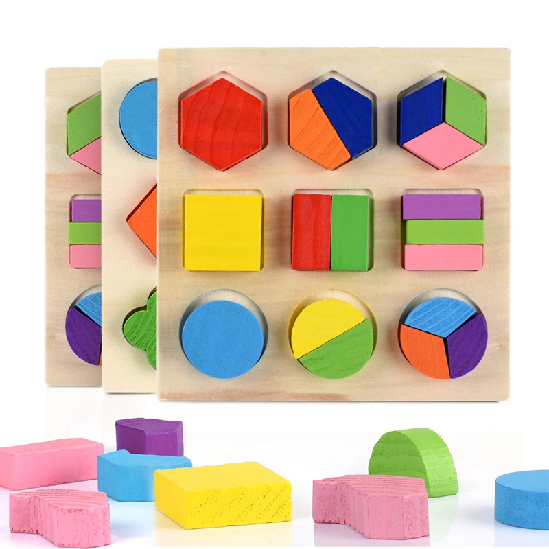 

15cm 3D Puzzles Wooden Toys Geometric Shape and Color Matching Toys Baby Montessori Early Educational Learning Toy Jigsaw Puzzle