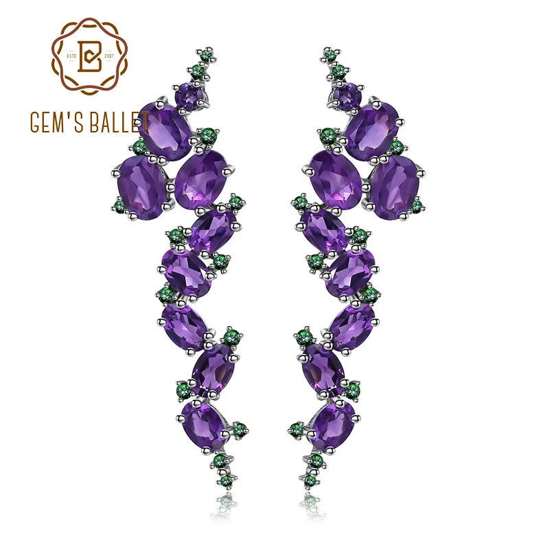 GEM'S BALLET 925 Sterling Sliver 9.78Ct Natural Amethyst Gemstone Clip Earrings Vintage Gothic Punk Earrings For Women Party