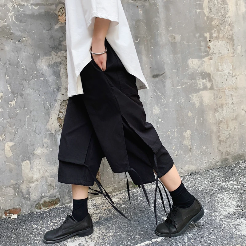 Loose Capri Pants Japanese style dark mountain retro Fake Wide Leg casual pants Japanese style shorts this two-piece summer