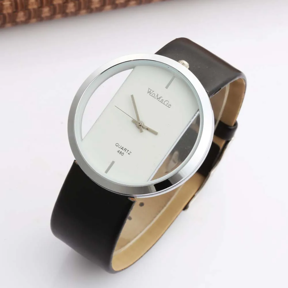 

Womage Watch Fashion Casual Watches Women Hollow Transparent Watches Leather Band Quartz Watch dames horloges montre femme Reloj