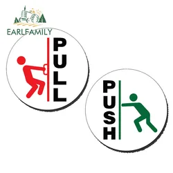 EARLFAMILY 13cm x 13cm Pull Push Stickers for Glass Door 9cm Shop Safety Information Sign Cafe Office Car Stickers Graphics