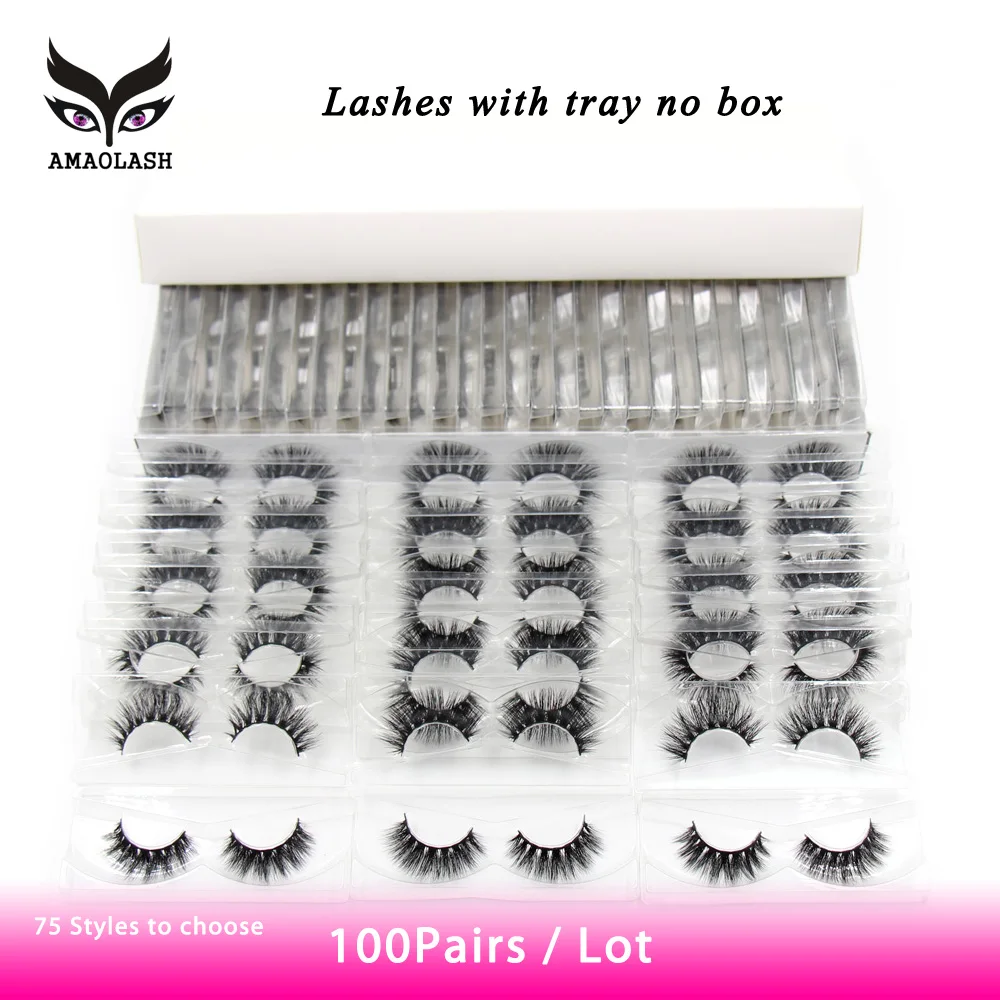 AMAOLASH 100 Pairs/Pack Mink Lashes Natural long 3D Eyelashes Cruelty Free Handmade Fluffy Cross Soft False Eyelashes Maquiagem