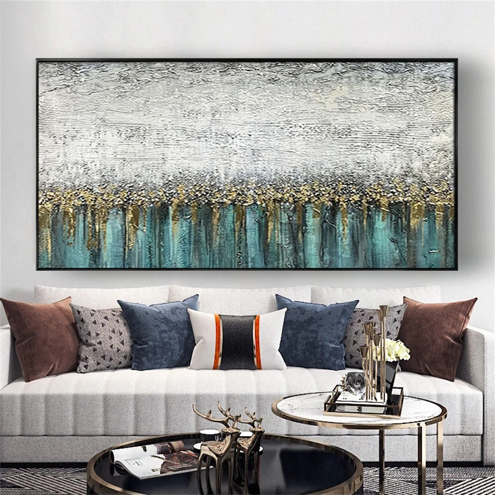 

Modern Hand Painted Abstract Oil Paintings Green And Off-white Textured Pattern Canvas Painting Home Decor Living Room Wall Art