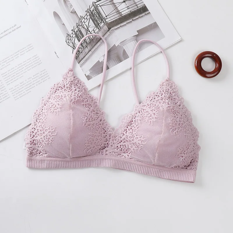 Women Bralette French Style Lace Bra Triangle Cup Lingerie Deep V Wireless Underwear Thin Seamless Bra Brassieres Soft Intimate