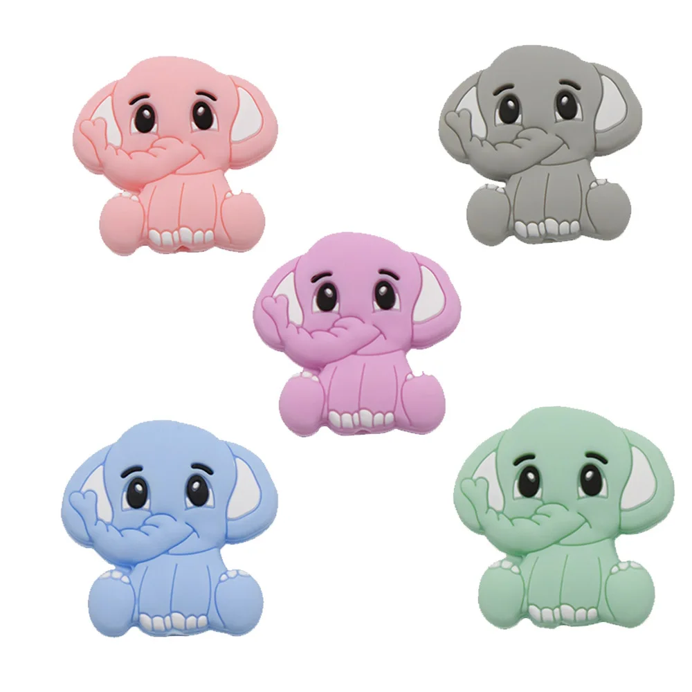 5pcs Silicone Teether Beads BPA Free Mini Elephant Animal Beads DIY Baby Teething Pacifier Chain Toys Gift Baby goods