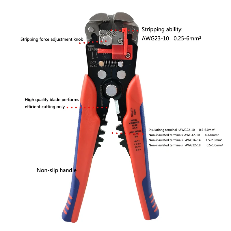 Crimper Cable Cutter Automatic Wire Stripper Multifunctional Stripping Tools Crimping Pliers Terminal 0.2-6.0mm2 tool