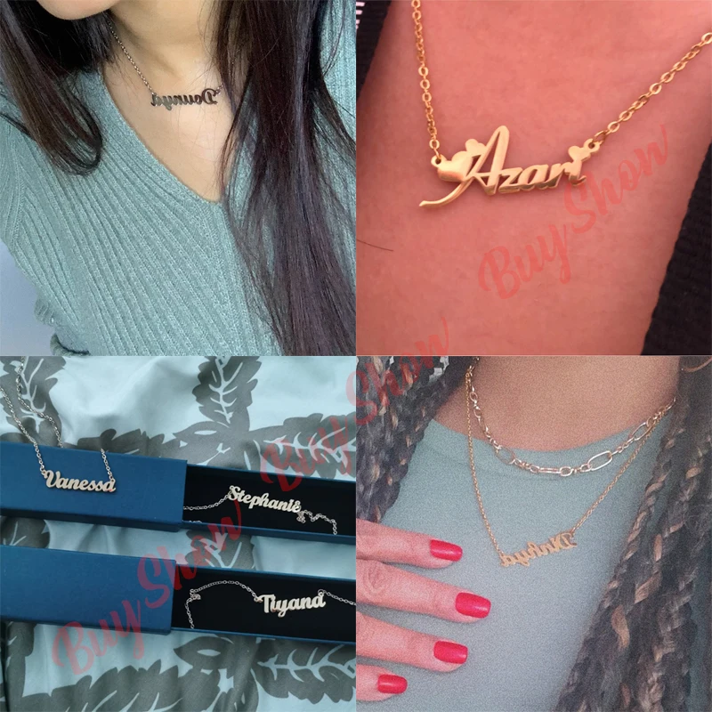 Collier avec Nom Personnalisé pour Femme et Fille, Pendentif avec Document localité, Plaque Nominative Personnalisée, Lettre de la raq, Bijoux Cadeaux