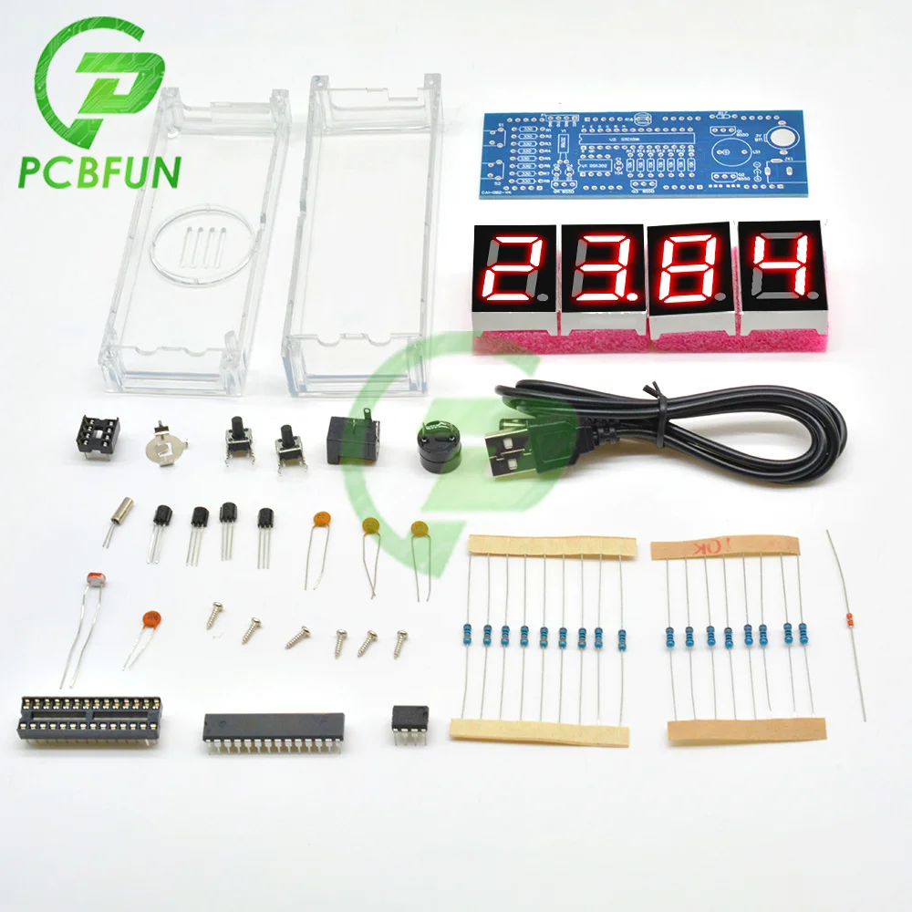 4 Bits Kit DIY LED Digital Electronic Clock with Temperature Thermometer Function Red/Blue/Green/White Display Light