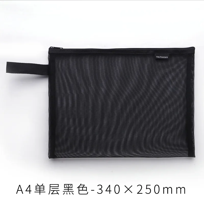 A4 Transparent File Folder Mesh Document Bag Student Exam Grid Zipper Stationery Data Storage Bag Office School Supplies