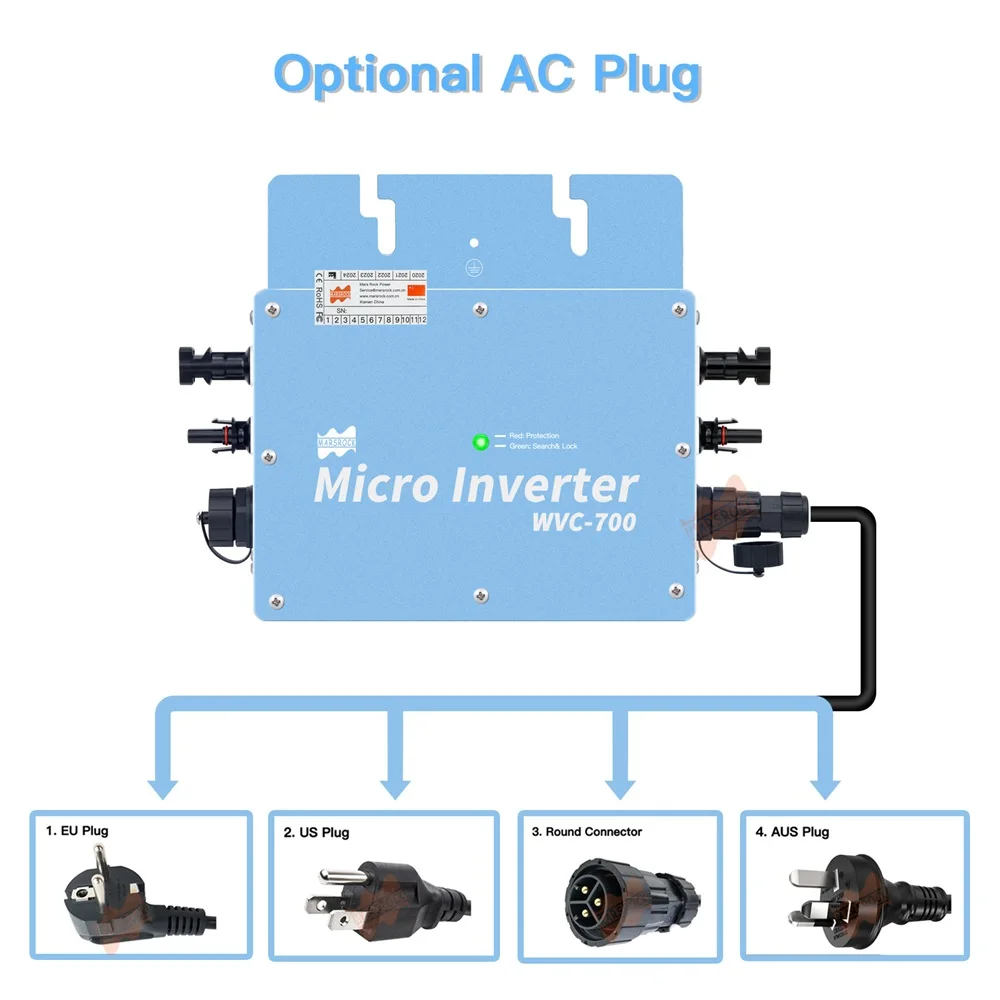 Mars Rock 700W Microinverter Solar Power On Grid Tie Inversor 22-50V DC to AC 120V 230V Max 2 PCS 380W Solar Panel IP65